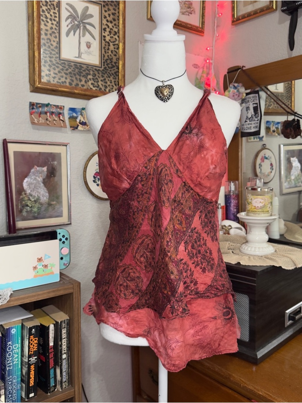 Y2K Red Paisley Silk Cami Top